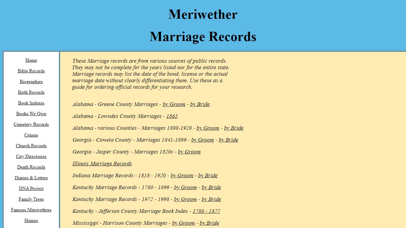 Marriage Records - freepages.rootsweb.com