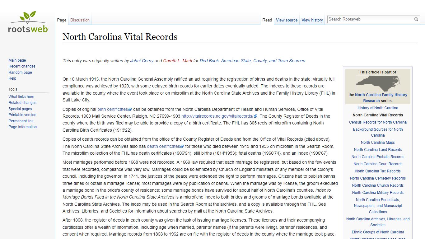 North Carolina Vital Records - Rootsweb