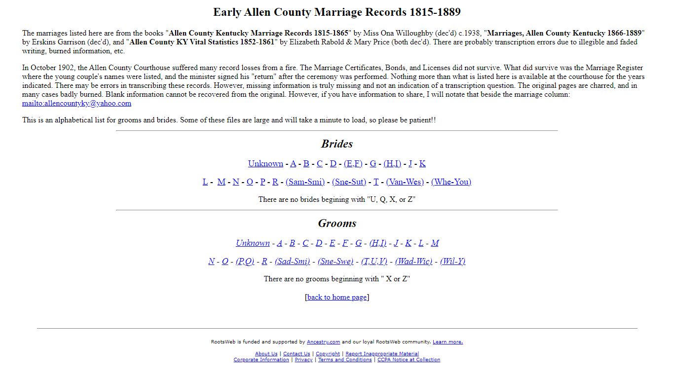 Marriages to 1900 - RootsWeb